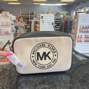Michael Kors Cream and Black Logo Crossbody Bag